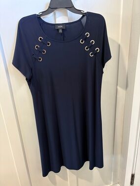 MSK Navy Shift Dress with Silver Grommet Details
